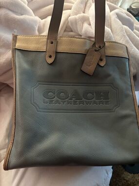 COACH Two-Tone Leather Messenger Bag - Gray & Tan